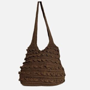 Vintage Unbranded Crocheted Double Strap Ruffled Front Shoulder Bag Fully Lined